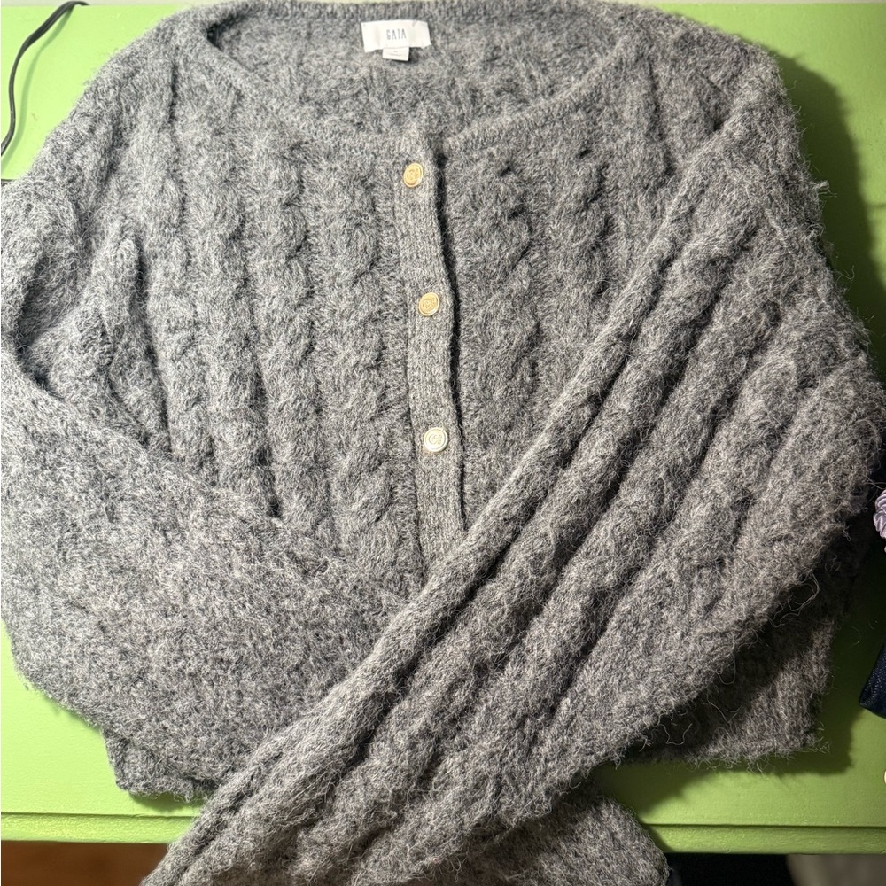 Cult Gaia Cable-Knit Cardigan in Gray - Picture 2 of 3